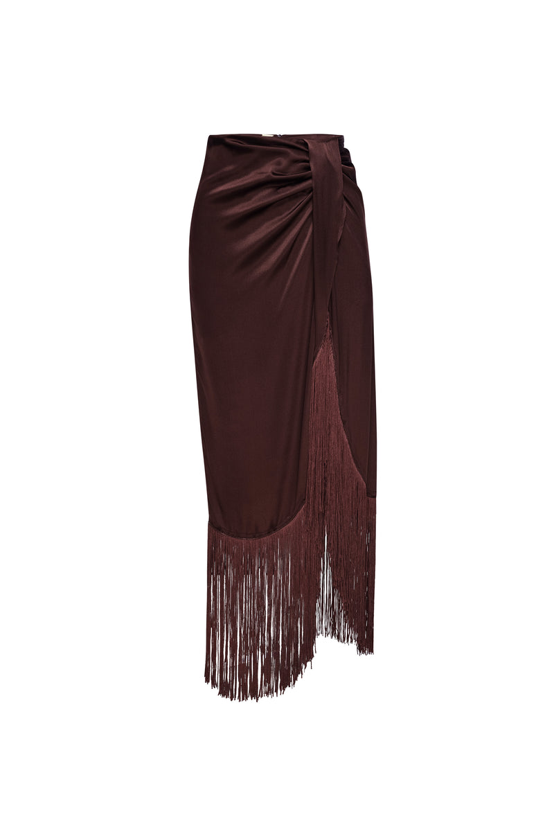 Silky Fringe Skirt in Chocolate