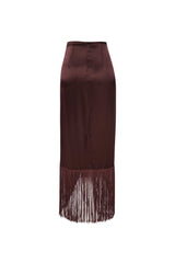 Silky Fringe Skirt in Chocolate