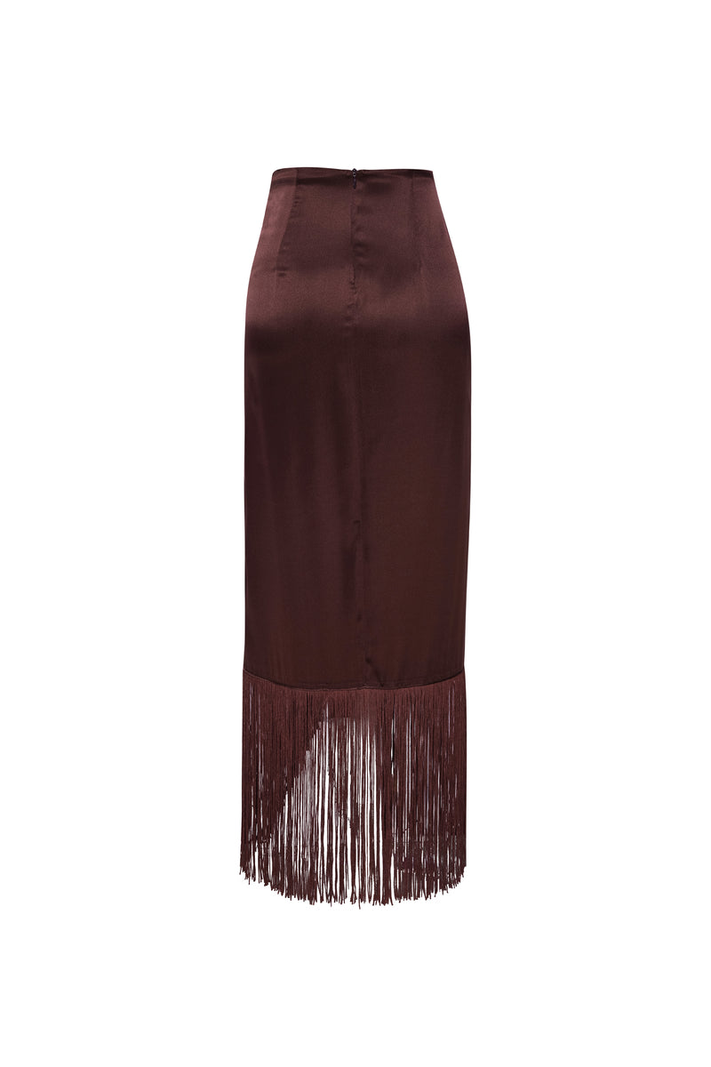 Silky Fringe Skirt in Chocolate